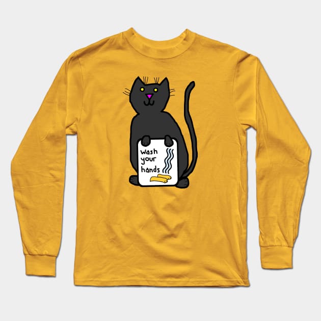 Cute Cats say Wash Your Hands Sign Long Sleeve T-Shirt by ellenhenryart